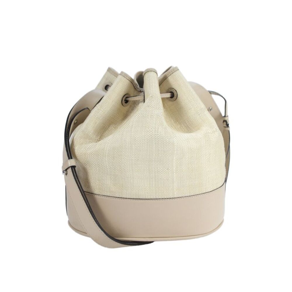 Hunting Season Womens Leather Drawstring Bucket Shoulder Handbag Beige